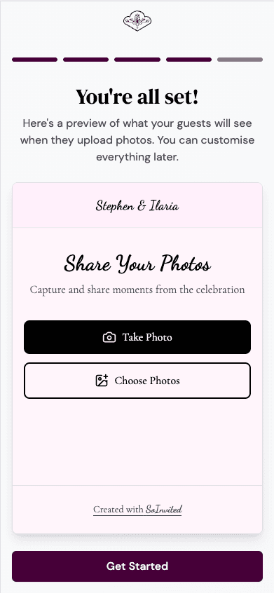 Your photo upload page is ready in a minute
